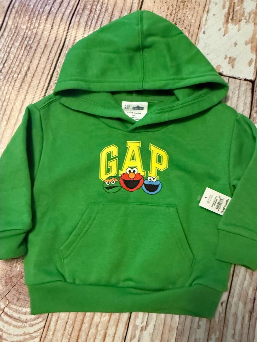GAP Green Sesame Street Hooded Sweatshirt with Yellow Logo